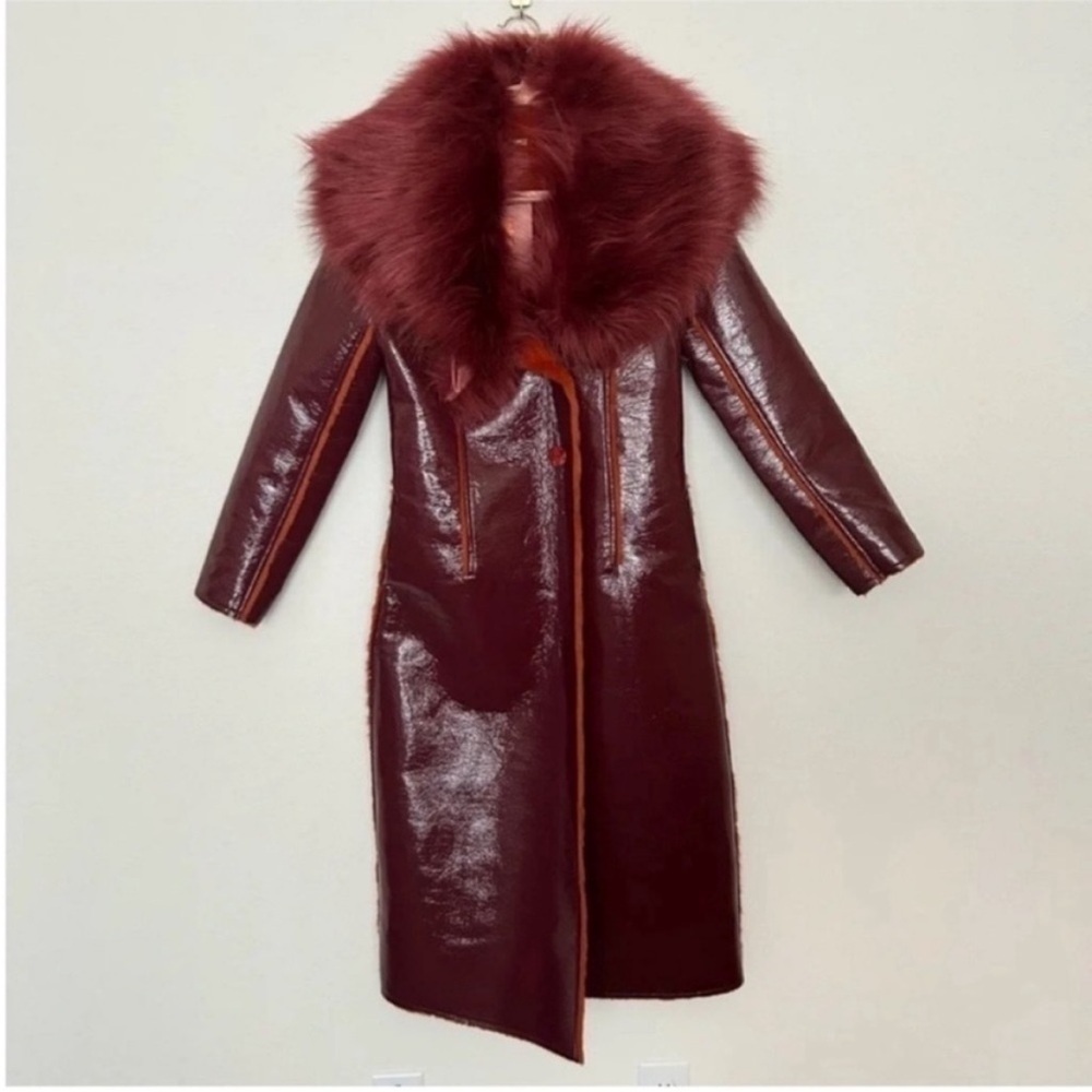NWT Cult Gaia Elaine Faux Fur Trimmed Vegan Leather Coat - Picture 4 of 7